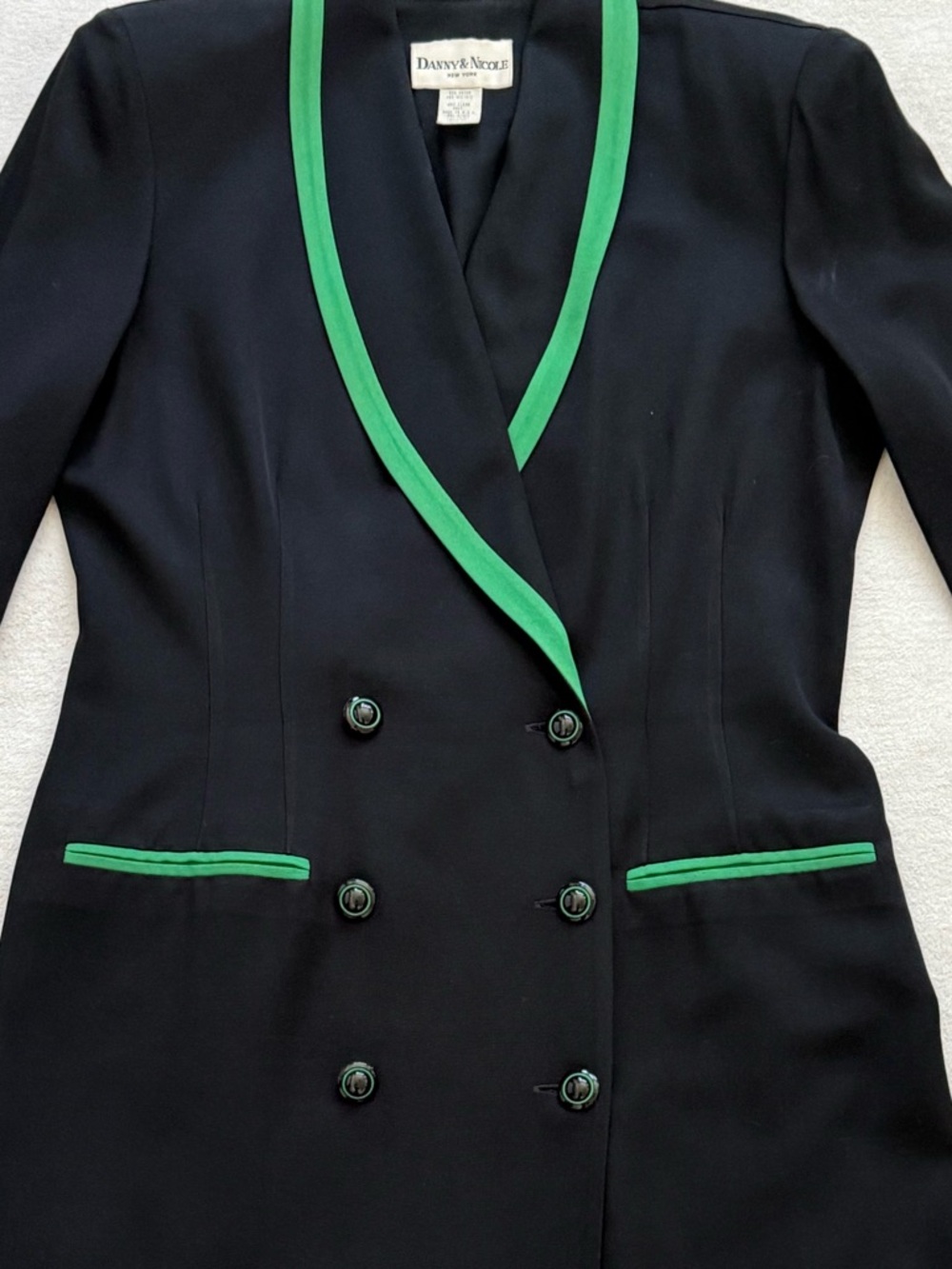 Double Breasted Blazer Dress Green Trim Long Sleeve Size 12 Preppy Academia - Picture 4 of 10